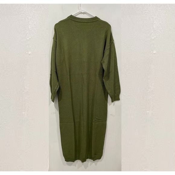 Flamingals Women's Fall Knit Sweater Dress Long Sleeve Button V Neck Loose Casua - Picture 4 of 5